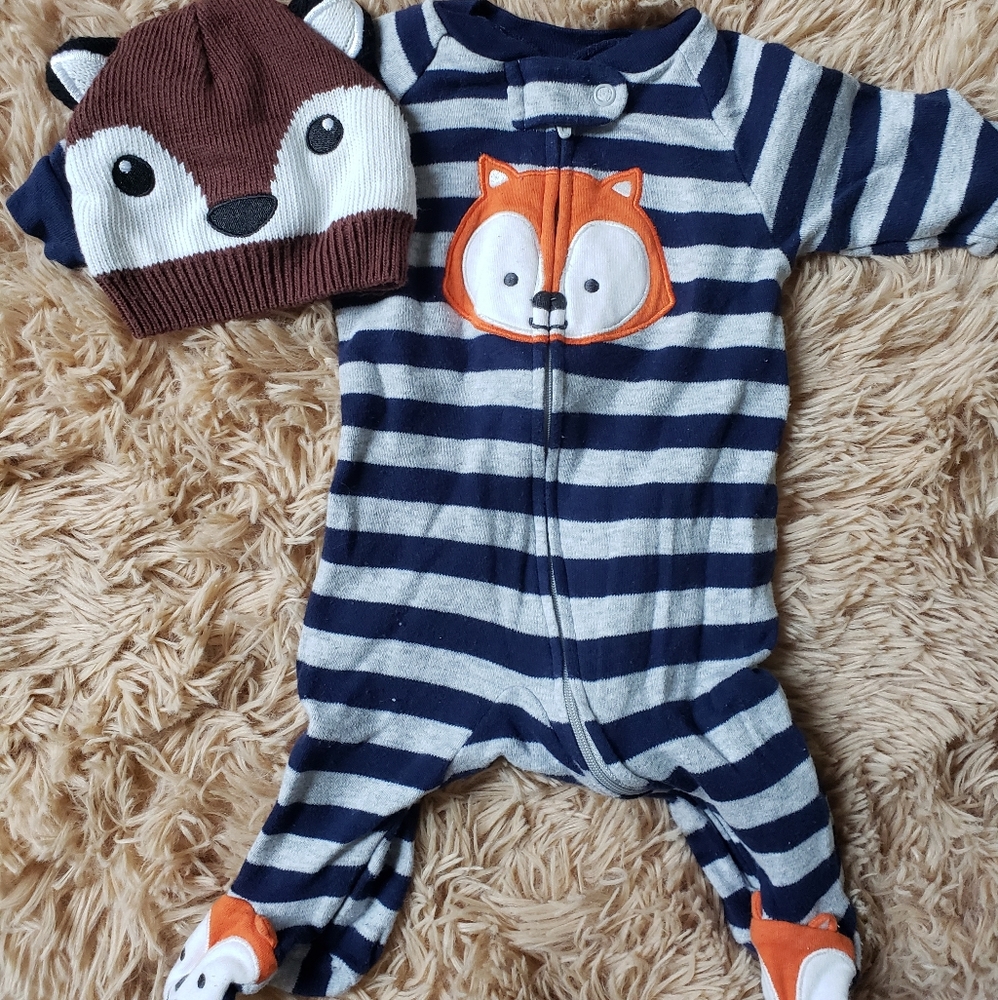 SET Carters Fox beanie hat & footie set